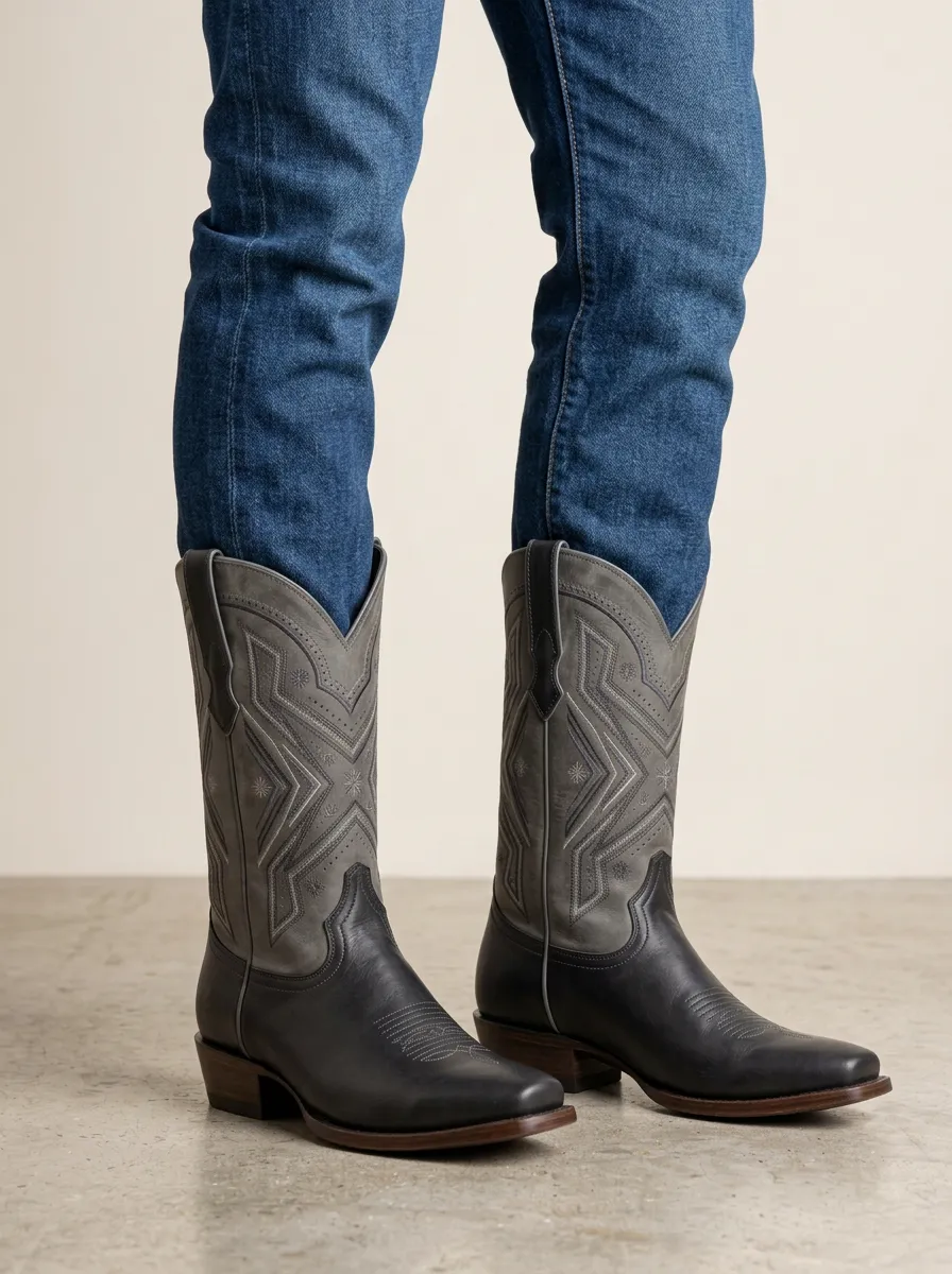 Men's Western Cowboy Star Embroidered Western Boots