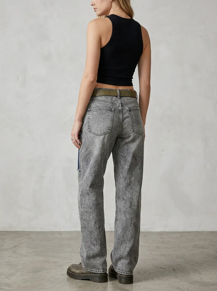 Women's Vintage Style Patchwork Grey Denim Jeans