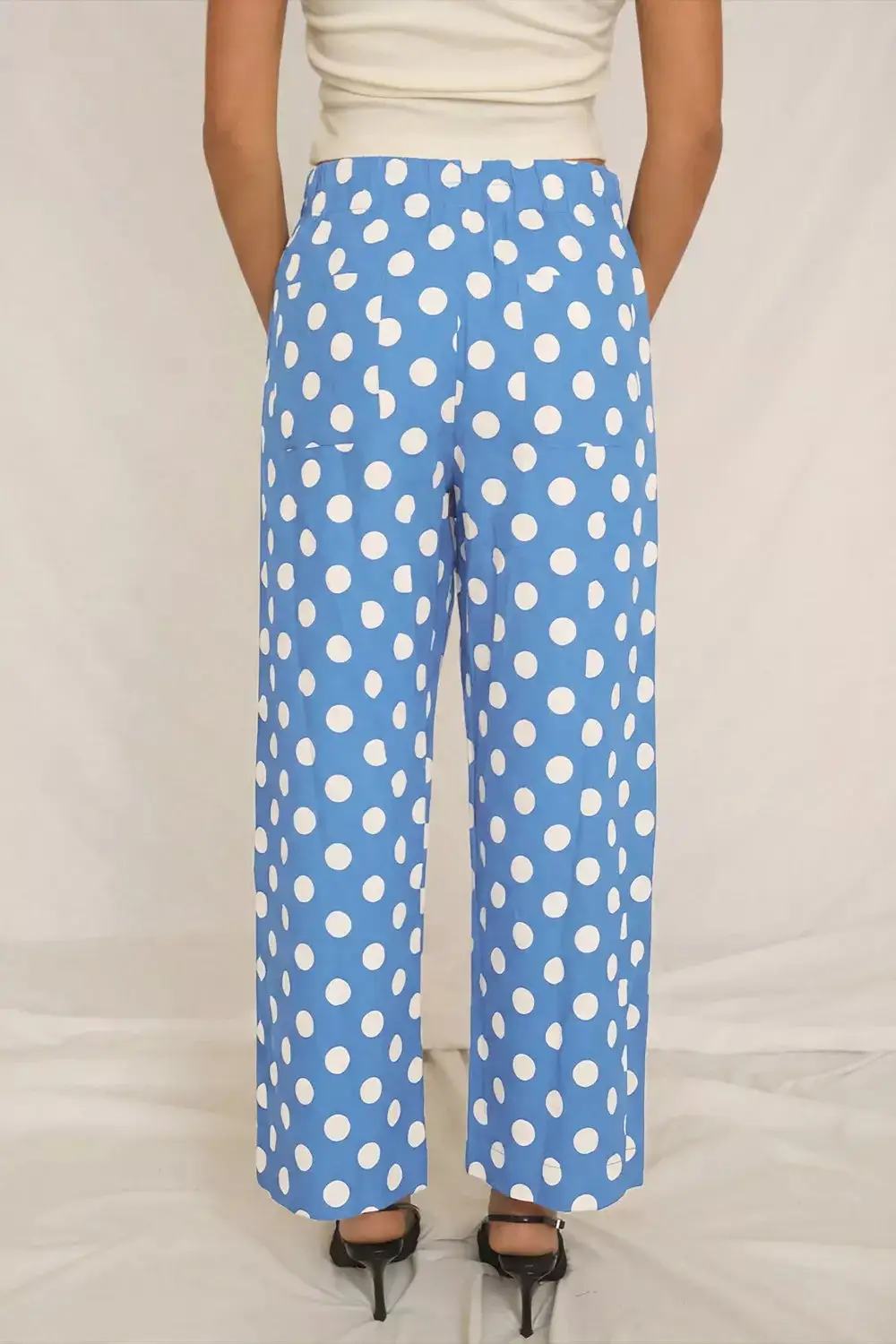 Polka Dot Print Patched Pocket Mid Rise Straight Leg Pants