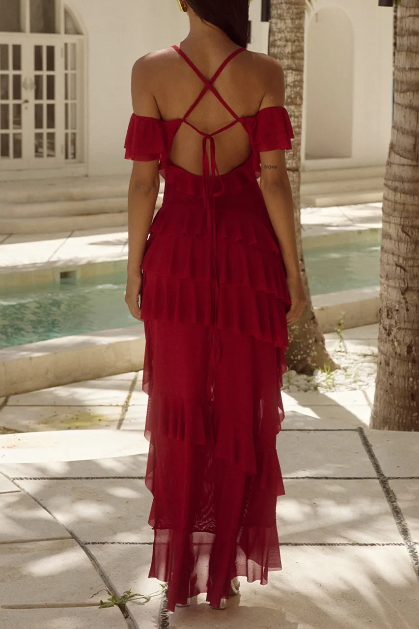 Straight Neck Asymmetric Hem Maxi Dress