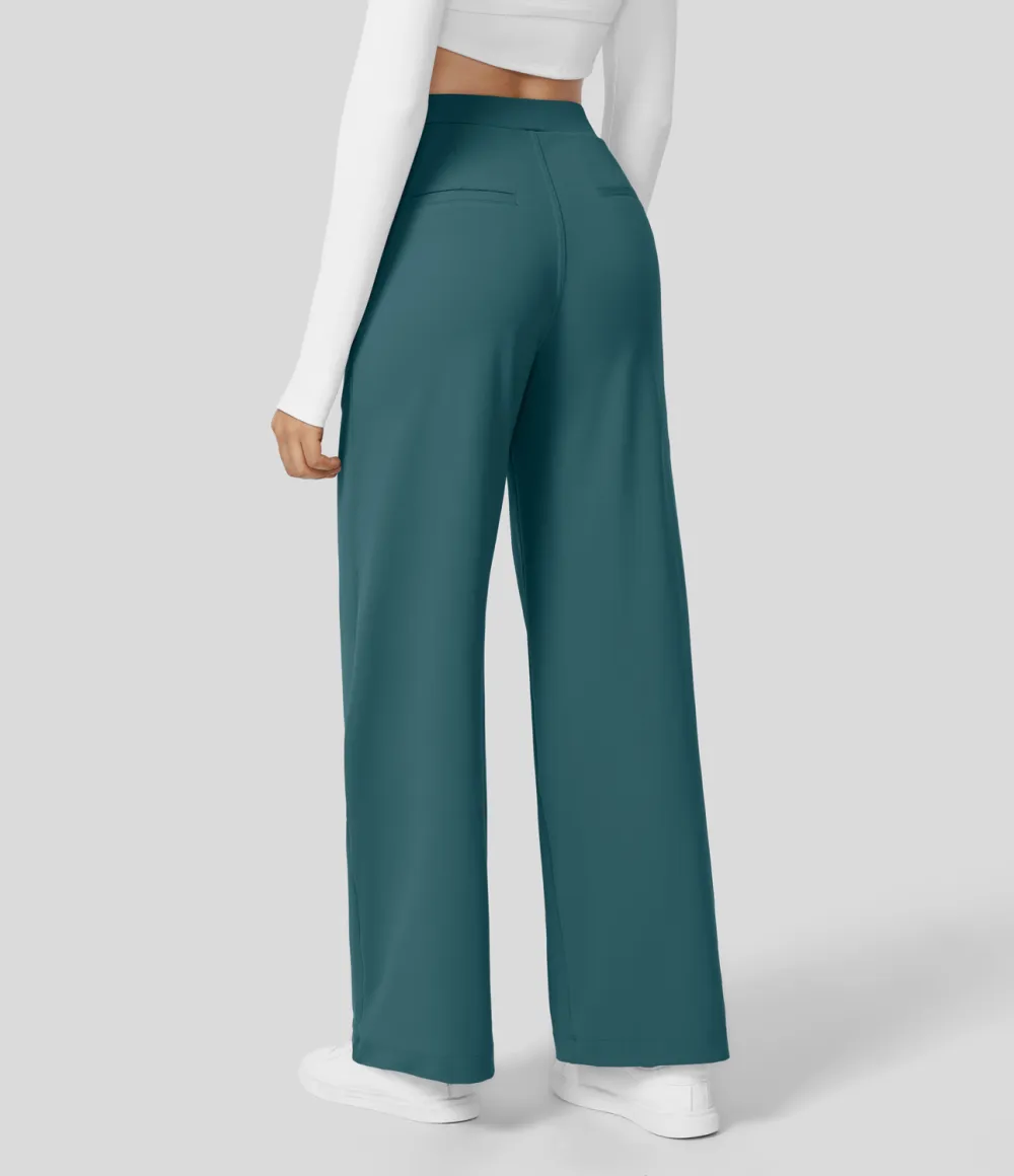 2026🔥  High Waisted Plicated Side Pocket Straight Leg Work Pants