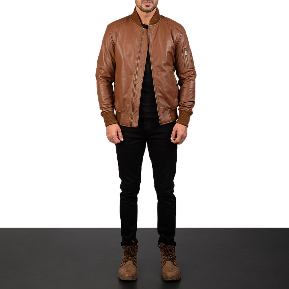 Men's Minimal Bomber Leather Jacket