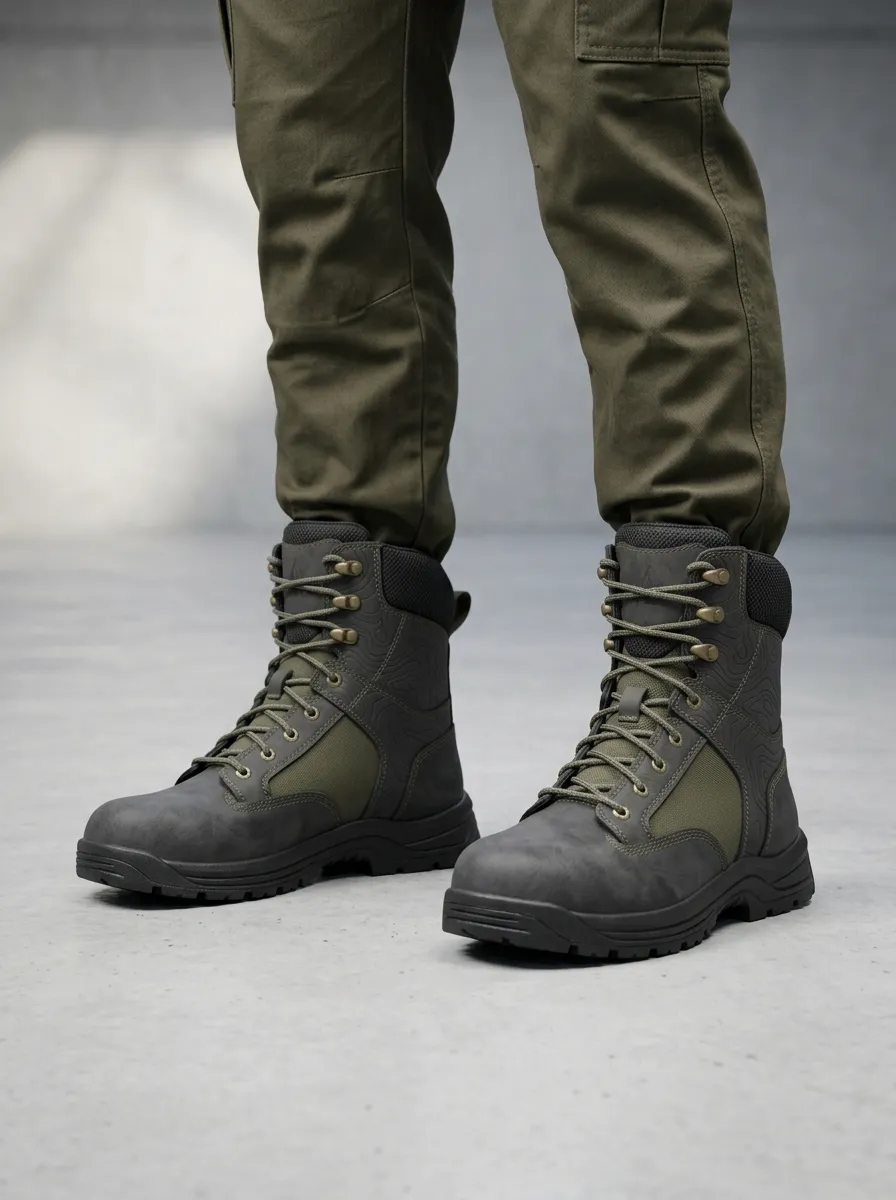 Men's Outdoor Hiking Topographic Map Work Boots