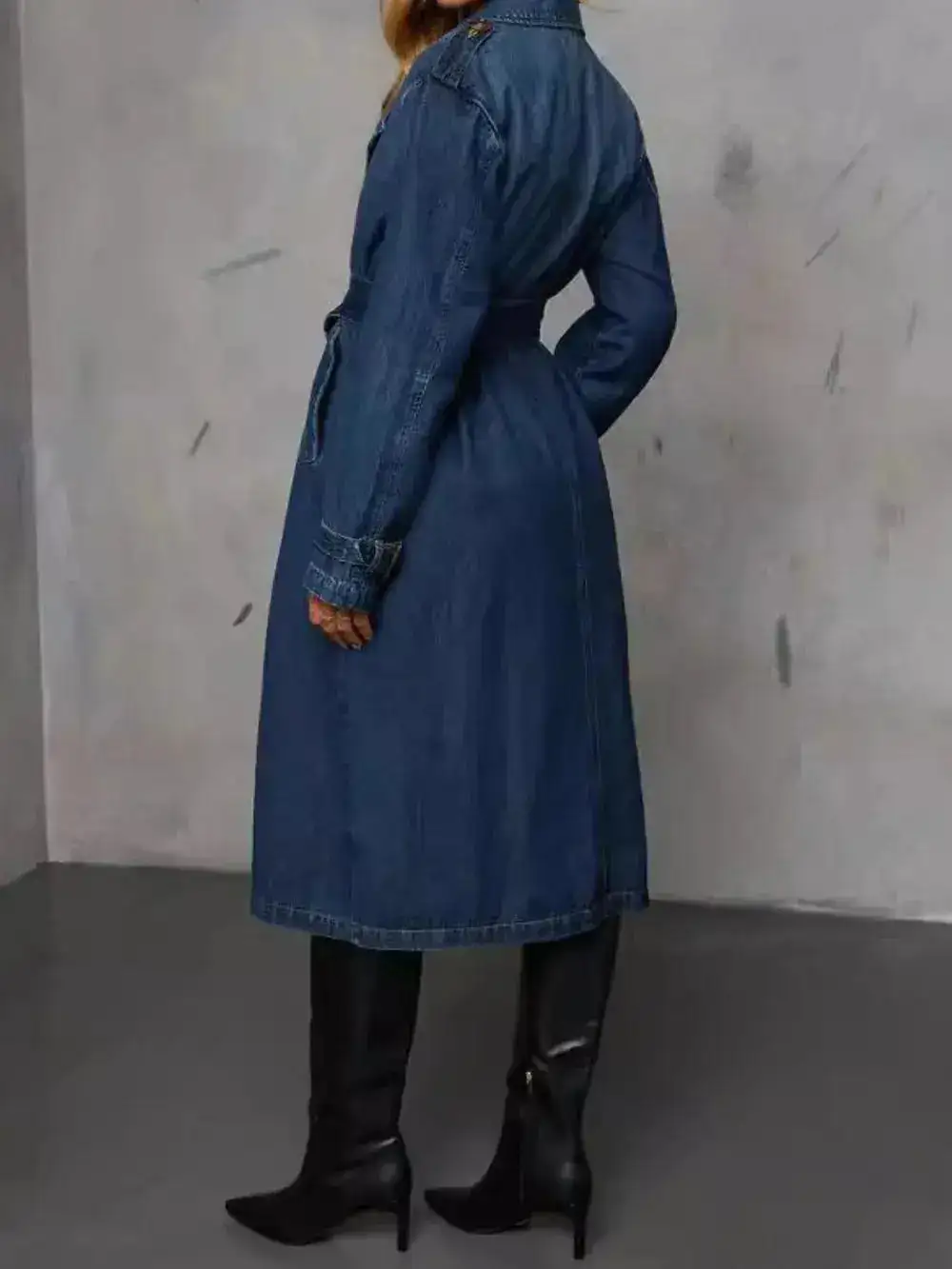 Denim Longline Button Front Casual Jacket