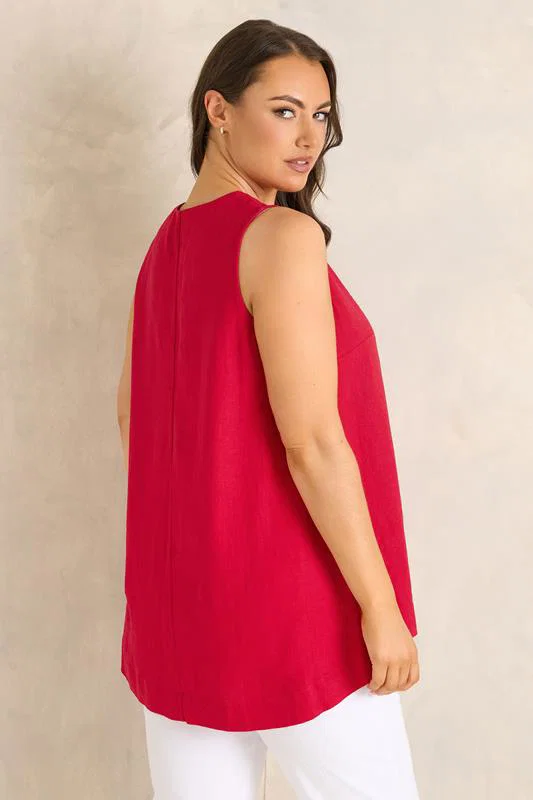 Red Premium Linen Vest Top detail 3