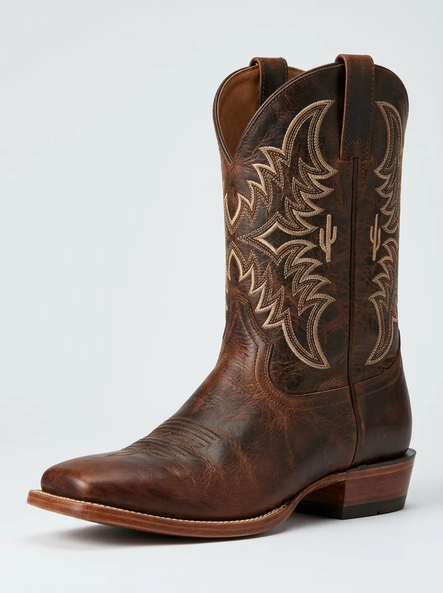 Men's Classic Western Cowboy Cactus Embroidered Cowboy Boots