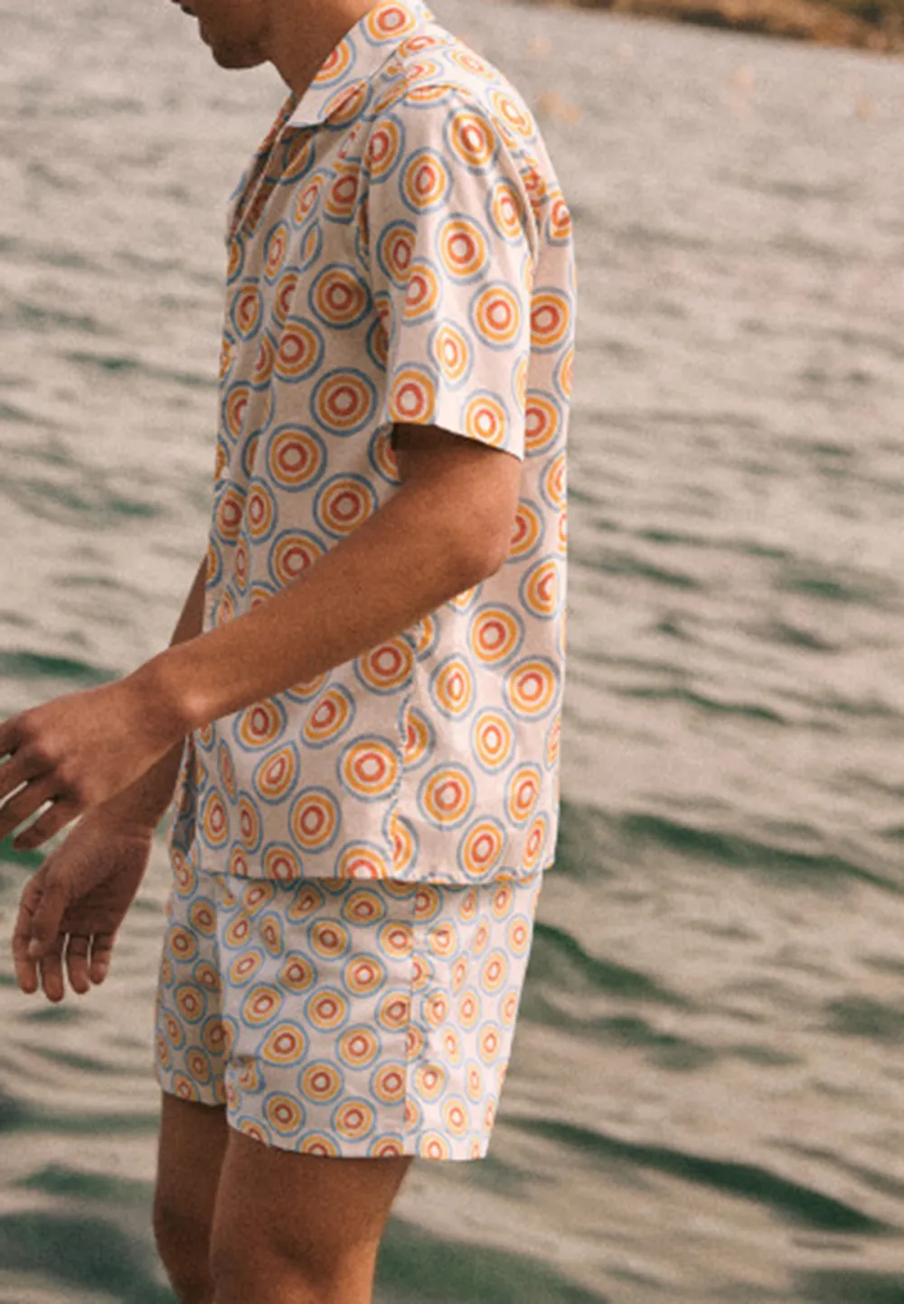 Retro Circle Print Short Sleeve Camp Collar Shirt