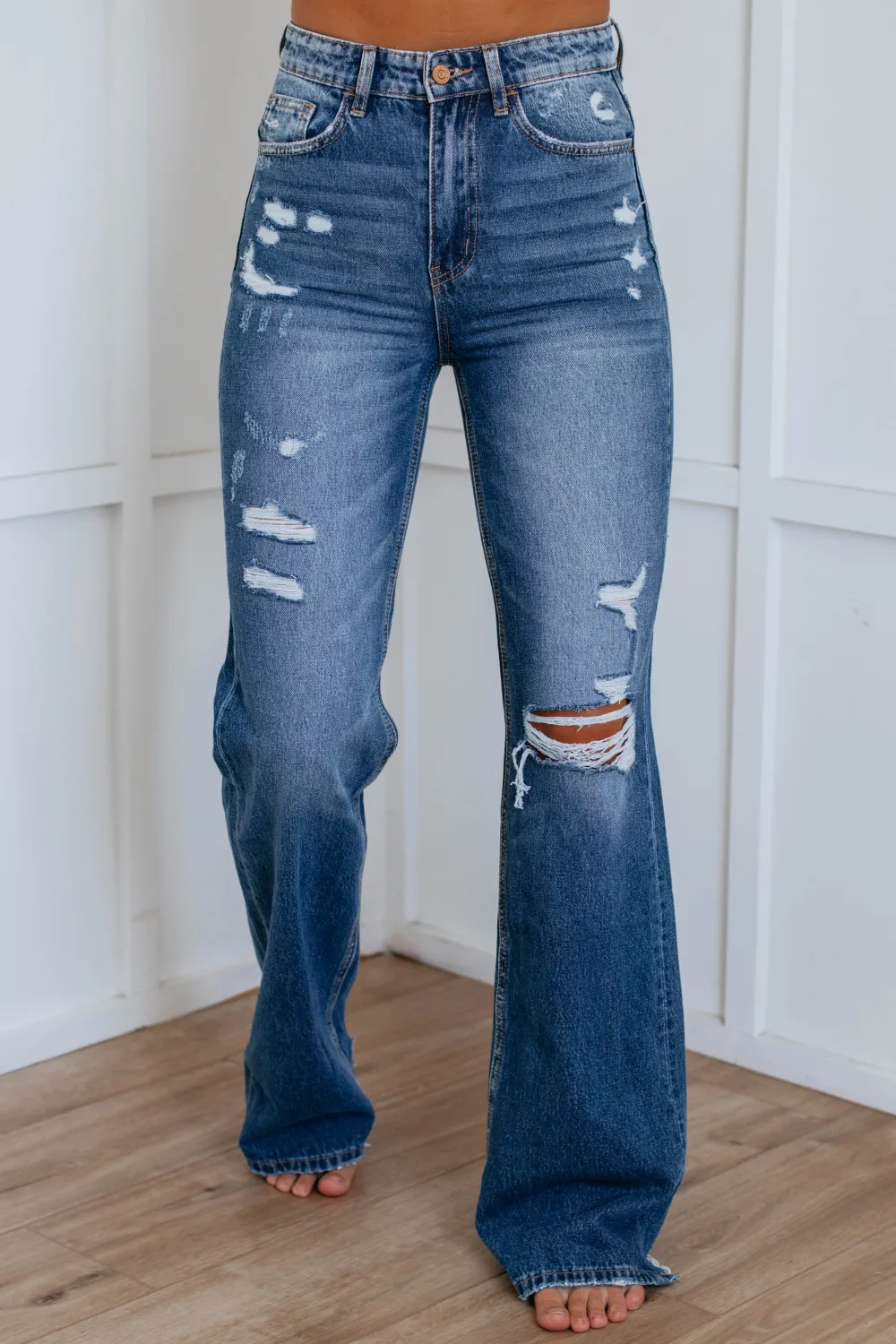 Women's High Rise Wide Leg Cotton Denim Jeans
