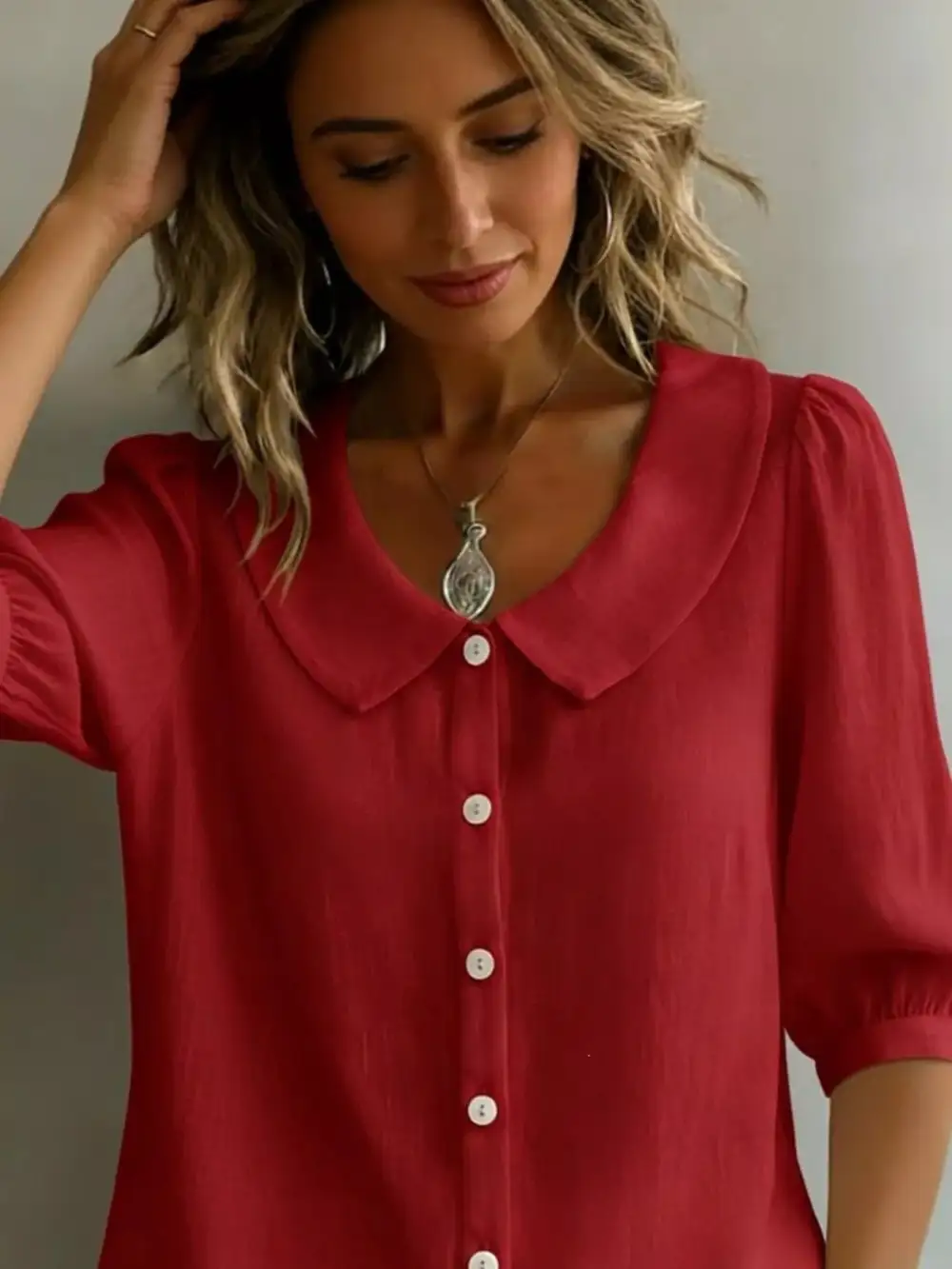 Full Size Peter Pan Collar Button Down Shirt Plus Size