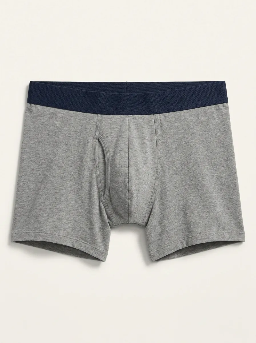 Men's Grey Heather Navy Waistband Solid Printed Boxer Briefs