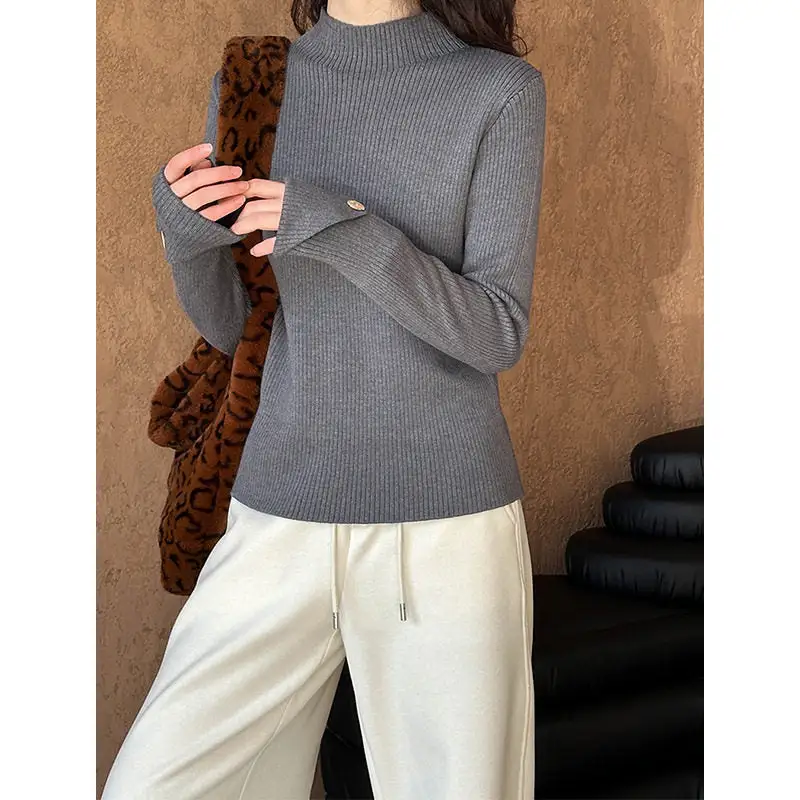 Minimal Semi High Neck Stretch Slim Fit Sweater
