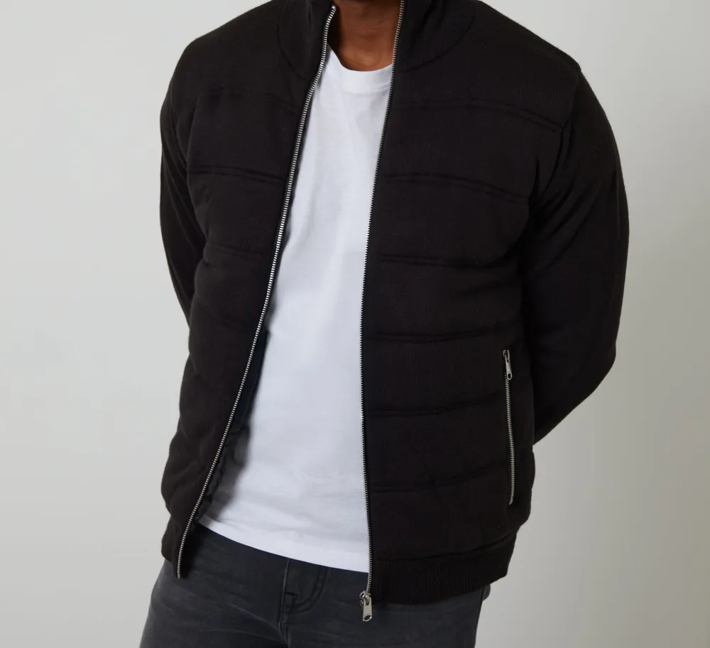 Men's Black Quilted Knit Jacket