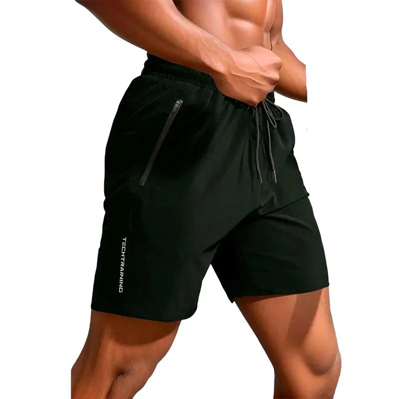 Men's New Trendy Letter Print Zipper Pocket Drawstring Waist Track Shorts
