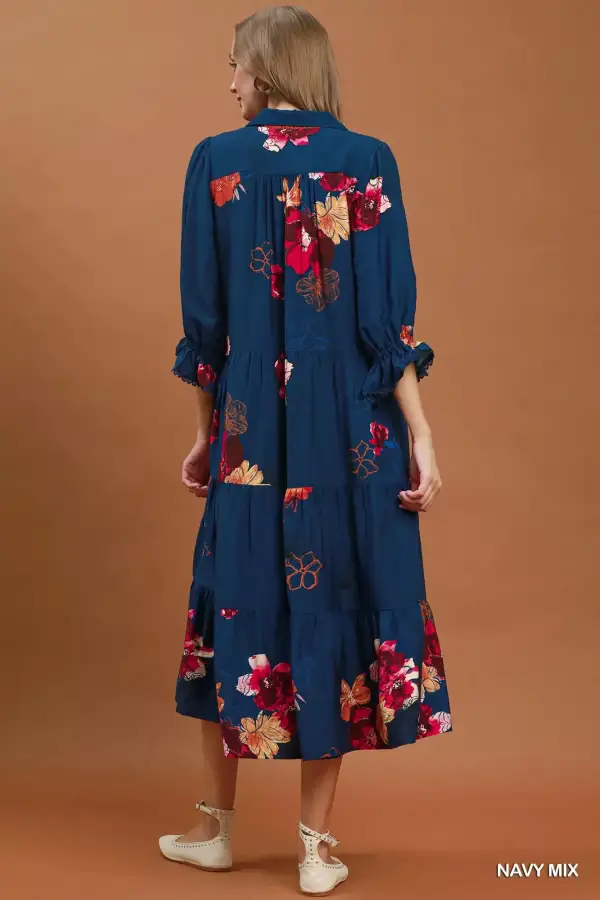 Midi Tiered Midi Dress with Puff Sleeves