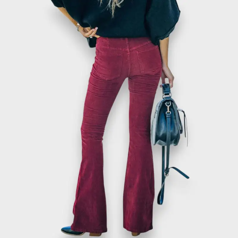 Corduroy Flared Leg High Waist Trousers