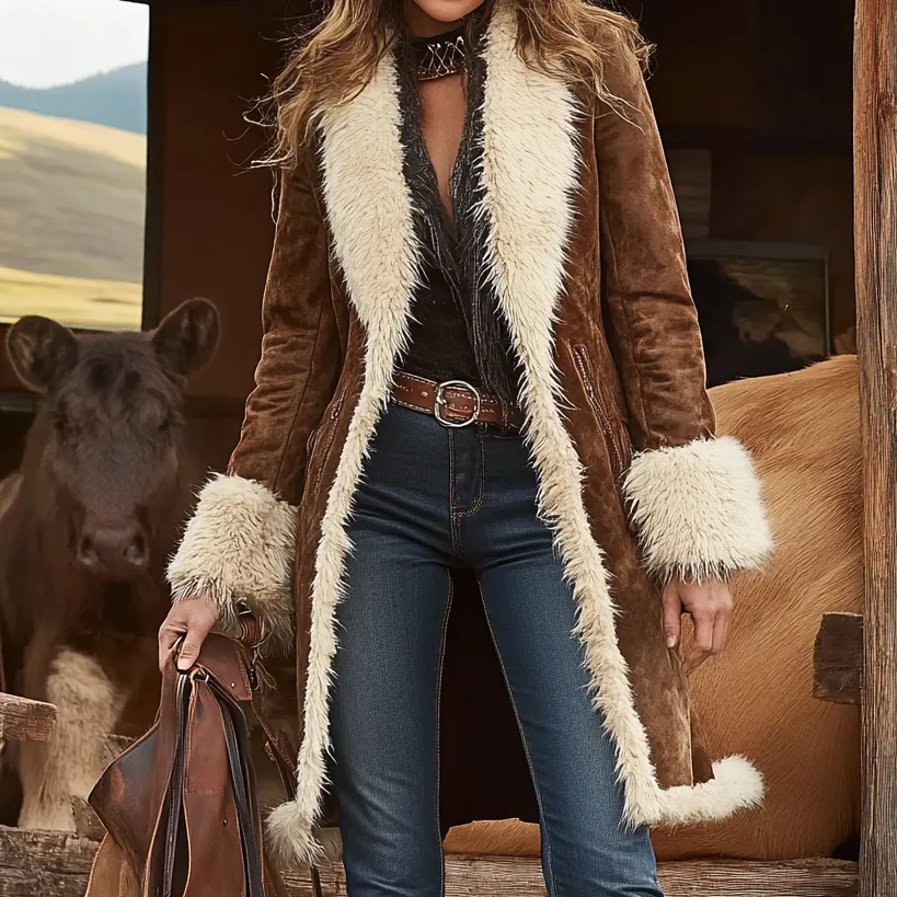Denim Plush Retro Coat