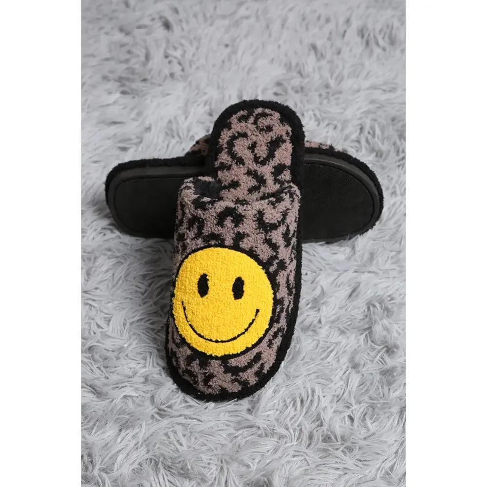 Leopard Print Smiley Women's Casual Slippers