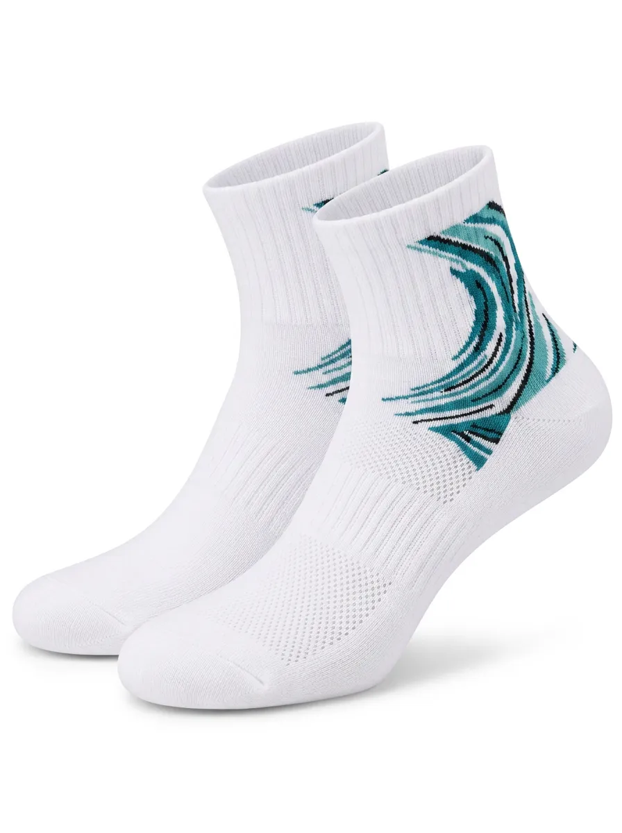 White Wave Graphic Athletic Ankle Socks