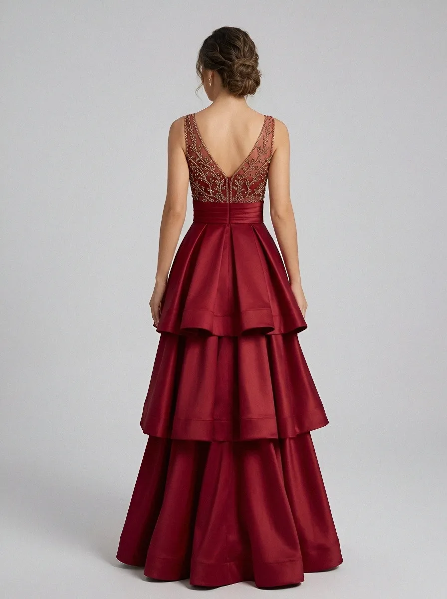 Women's Embroidered Tiered Evening Gown