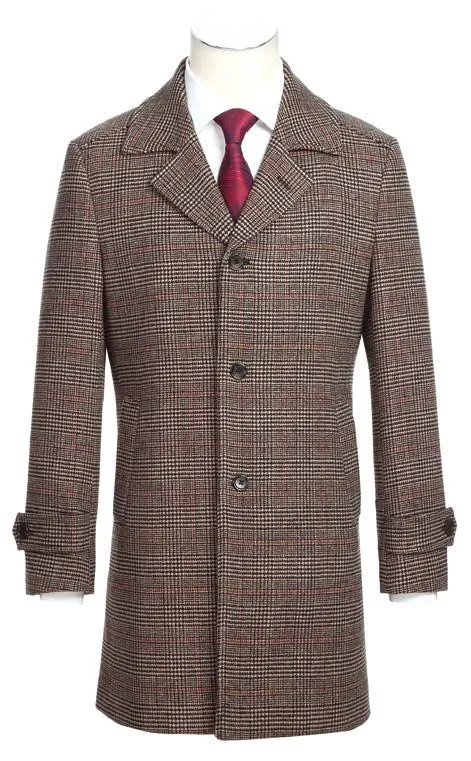 Brown Slim Fit Wool Notch Lapel Overcoat