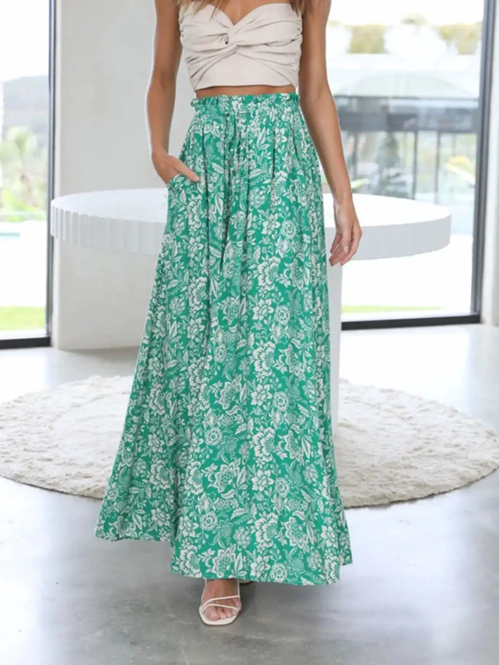 Printed Wide Leg Detail Pants