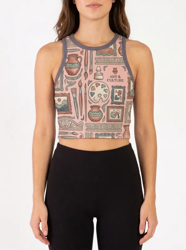 Women's Art Culture Palette Brush Graphic Ribbed Crop Tank Top