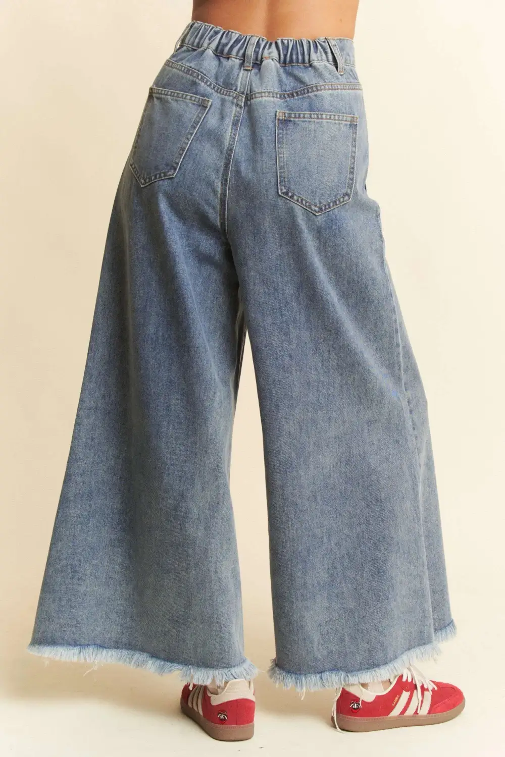 Patch Pocket Wide Leg Culotte Denim Jeans