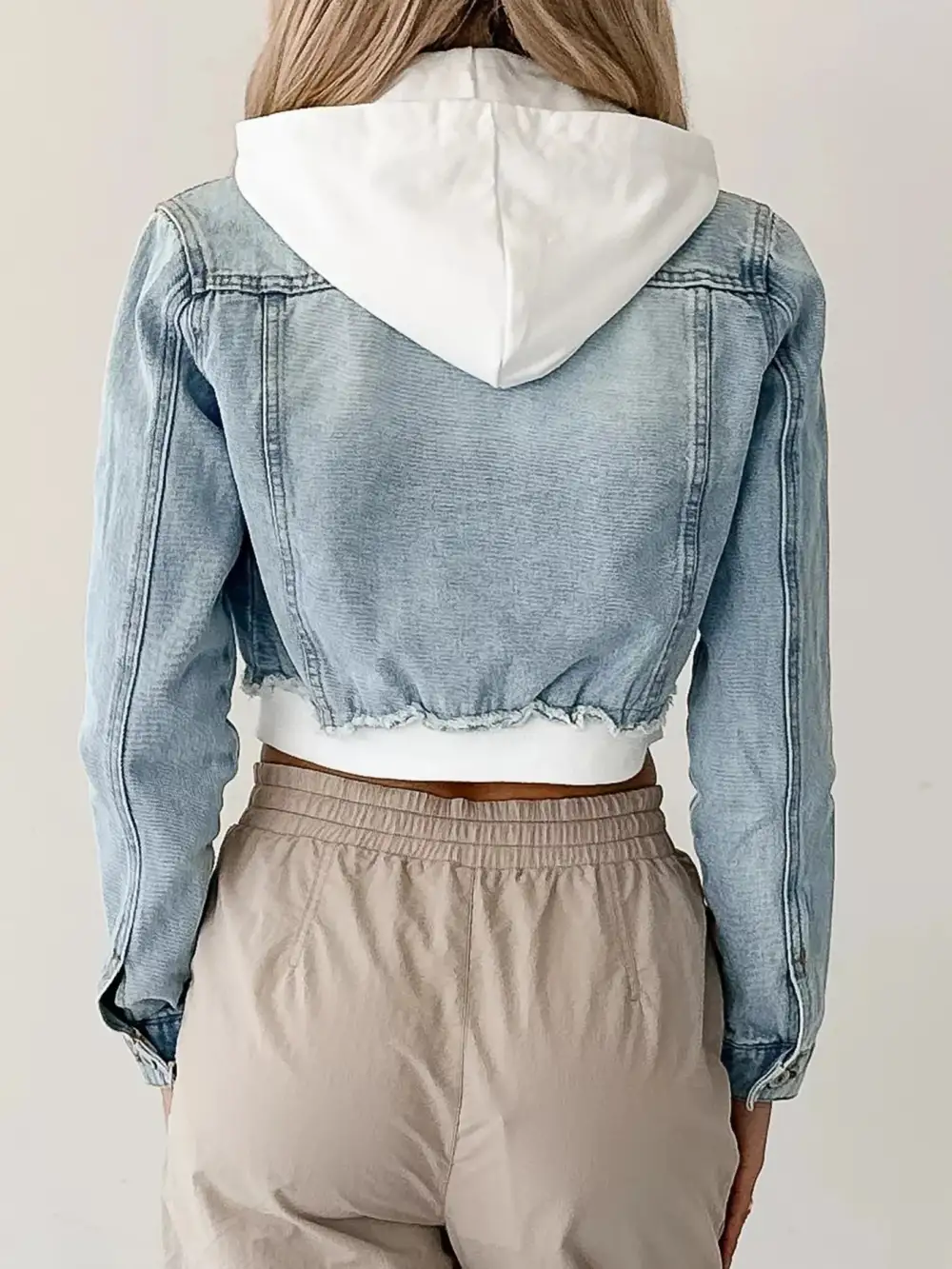 Distressed Zip Up Cropped Hooded Jacket