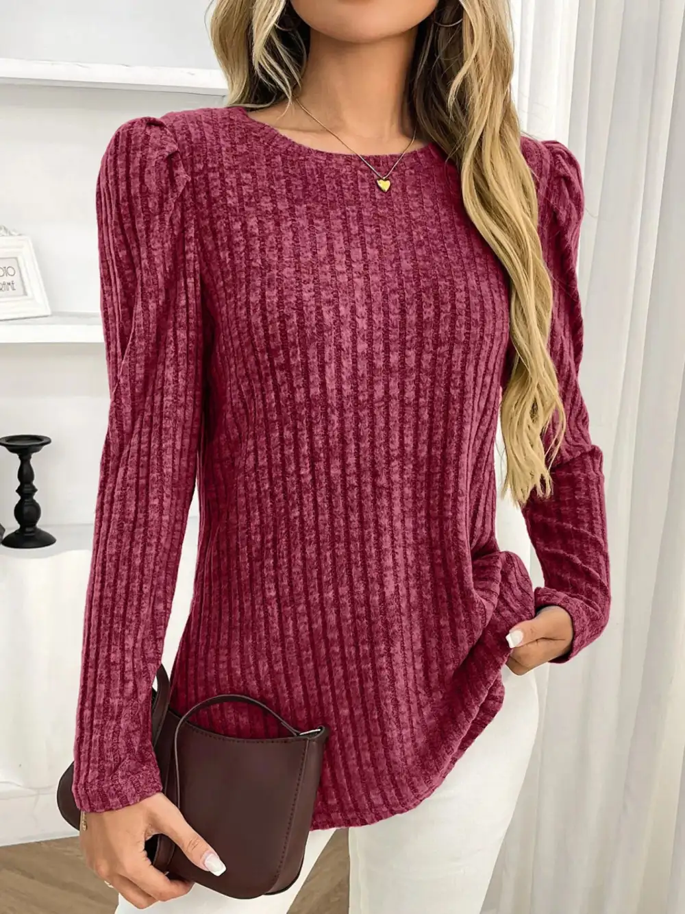 Round Neck Puff Sleeve T-Shirt