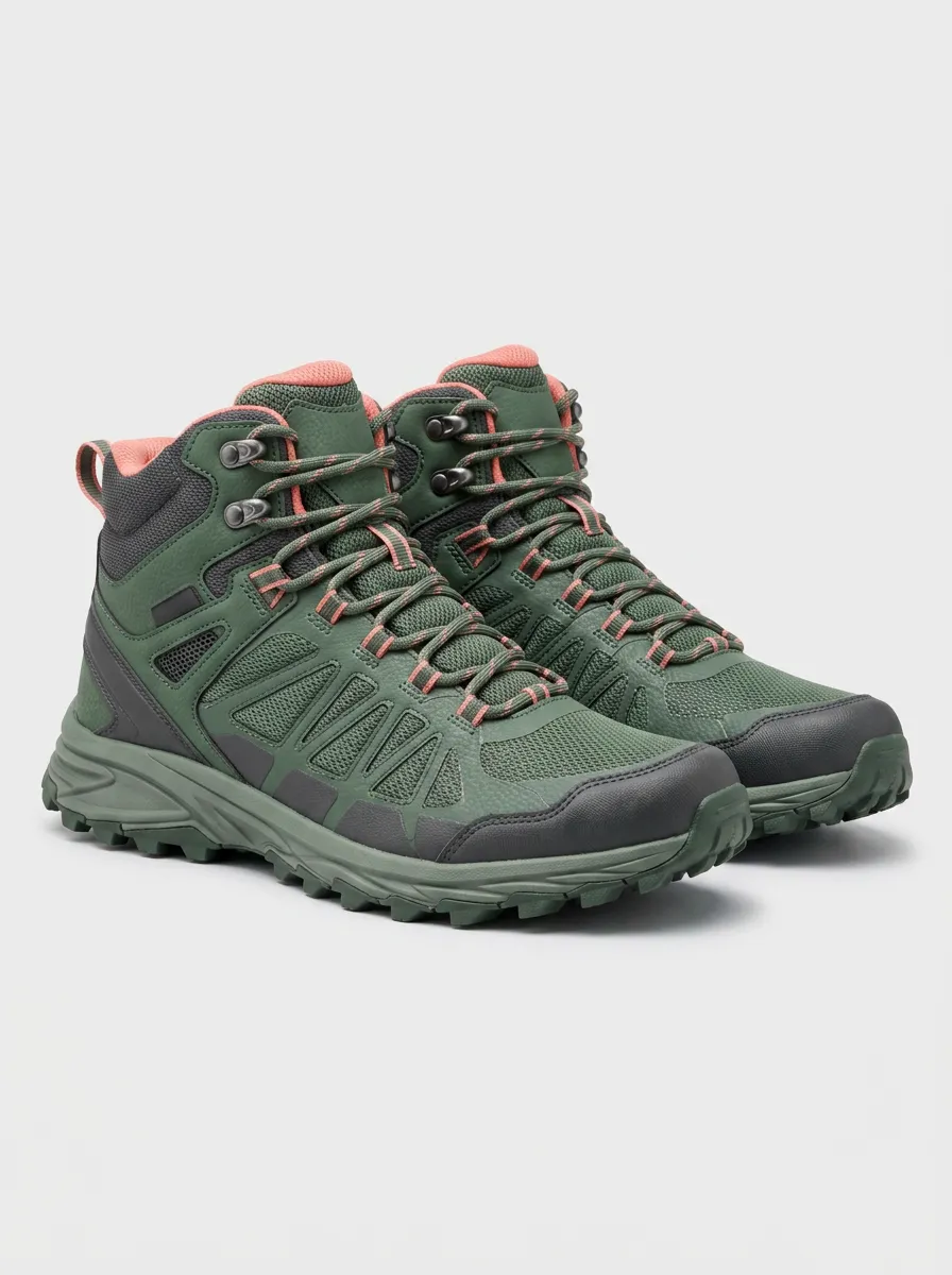 Women's Outdoor Hiking Enthusiast Green Mesh Printed Boots