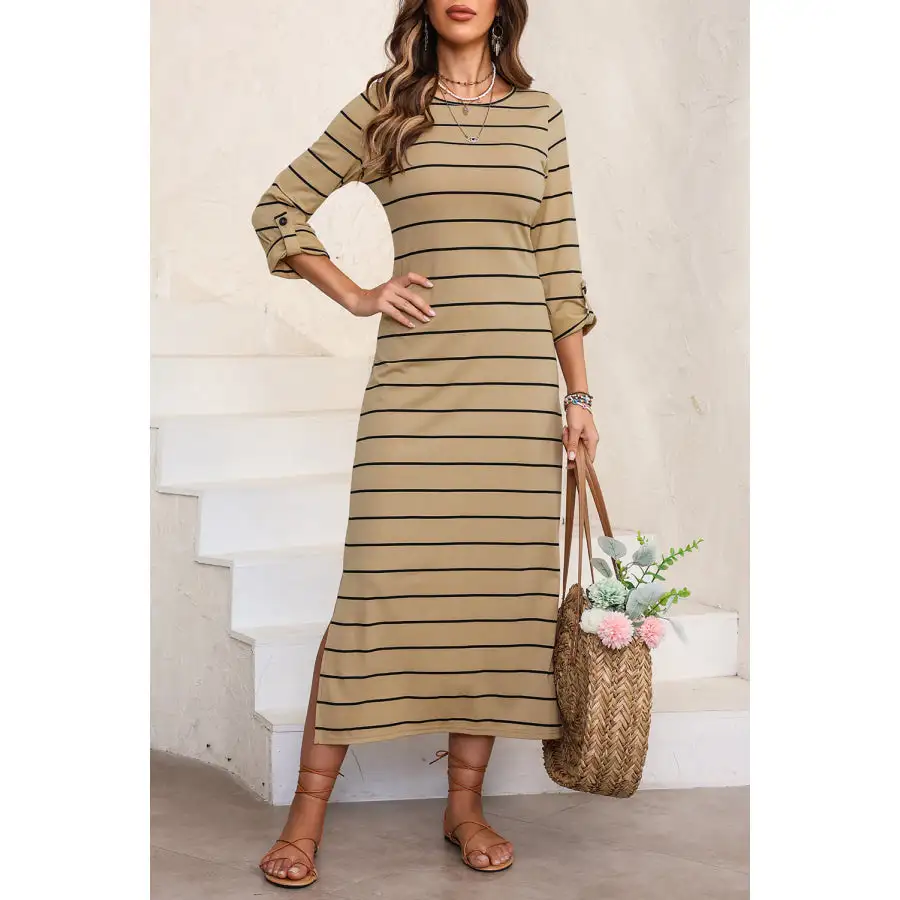 Slit Round Neck Midi Dress