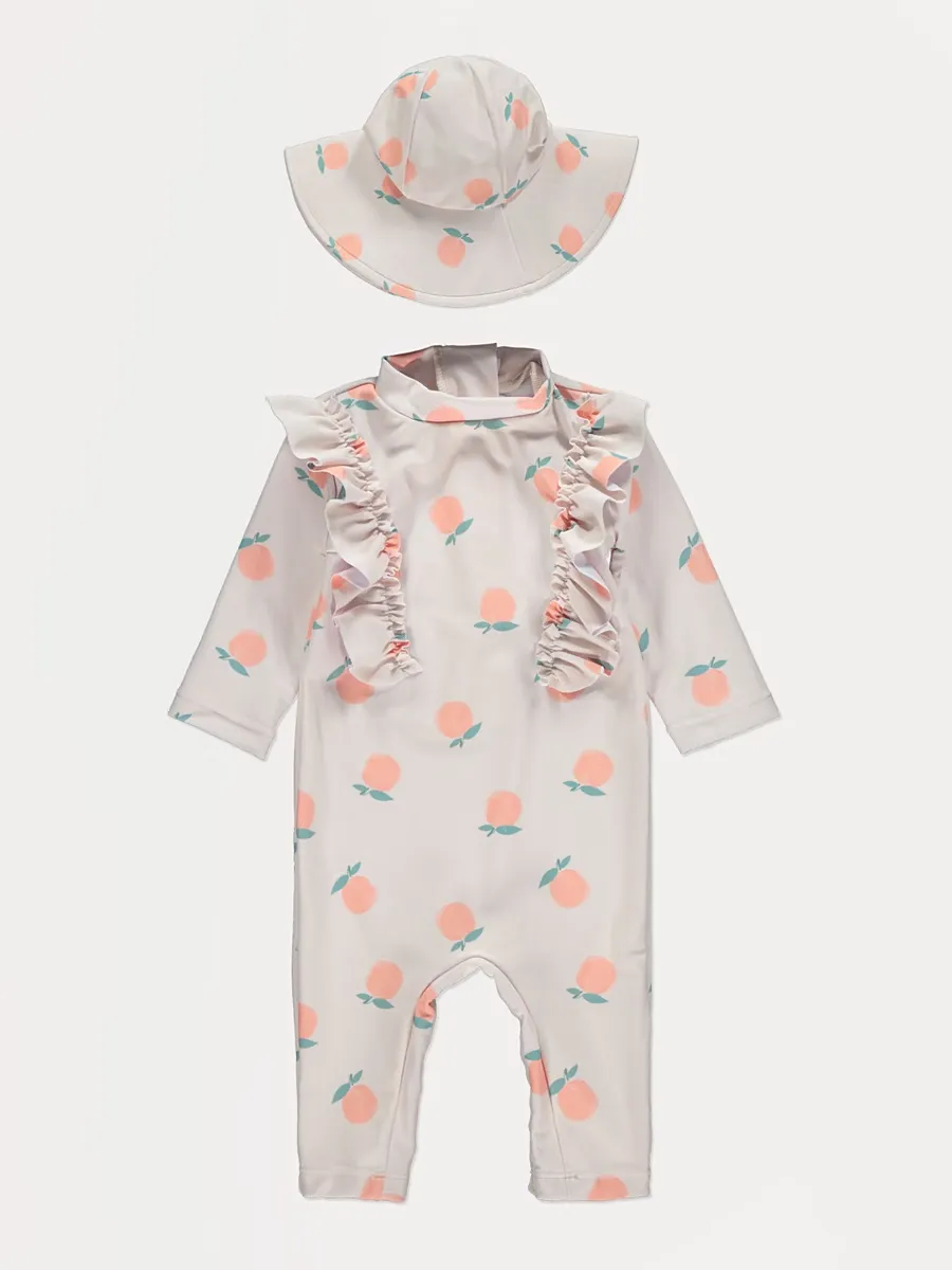Neutral Peach Print Sun Protection Rashsuit and Hat