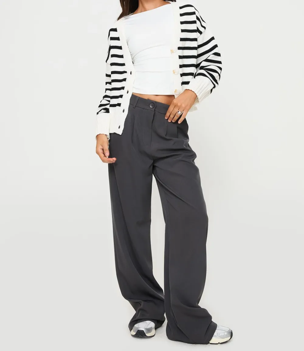 Cream and Black Striped Ribbed Cardigan