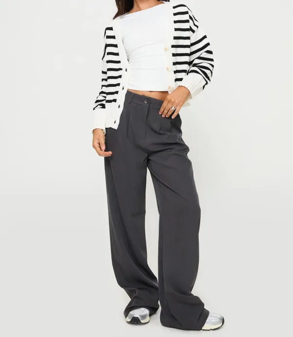 Cream and Black Striped Ribbed Cardigan