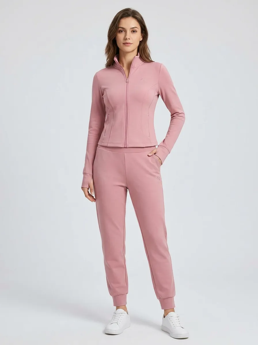 Women's Dusty Pink Athletic Zip-up Jacket Jogger Set