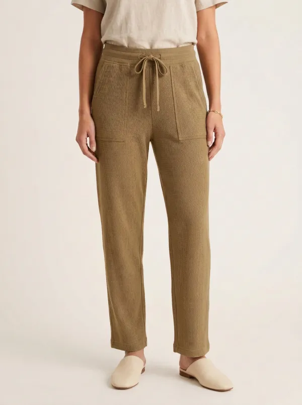 Women's Casual Olive Waffle Knit Drawstring Jogger Pants