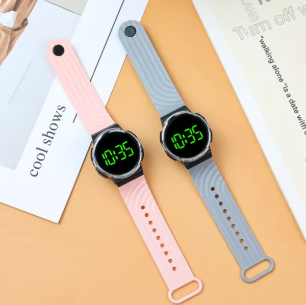 Student Silent Digital Watch, Green LED Backlight, Fashion Minimalist Round Dial Sports LED Wrist Watch