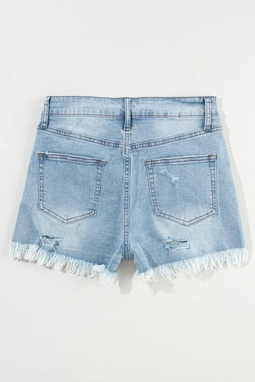 High Waist Pocketed Distressed Raw Hem Denim Shorts