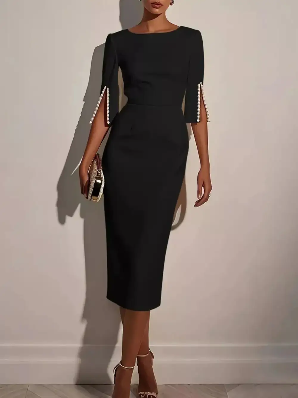 Structured Shape Slit Midi Dress