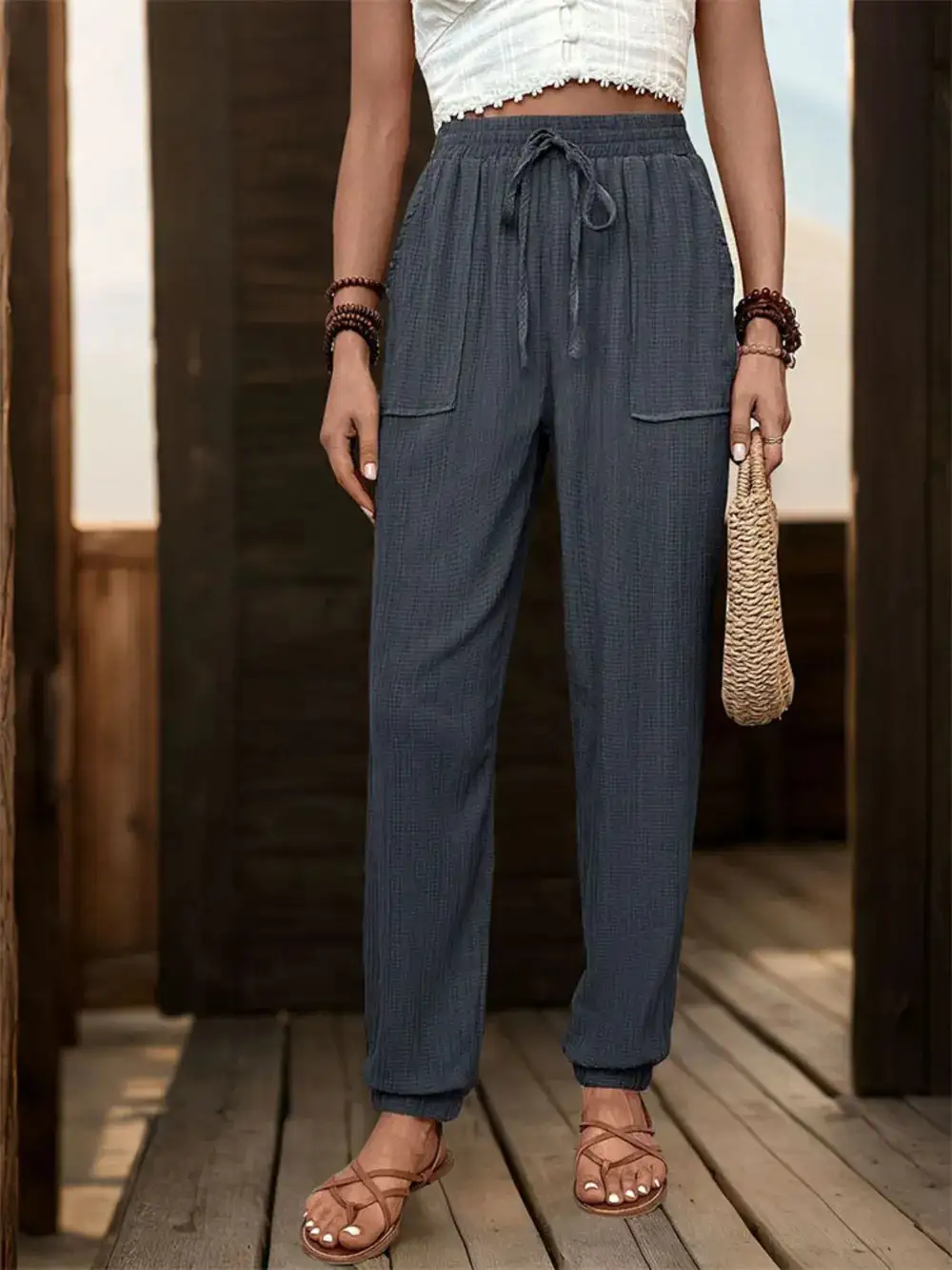 Easy High Waist Pocket Detail Pants