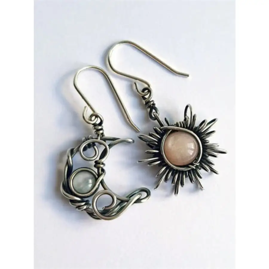 Alloy Moon & Sun Dangle Earrings