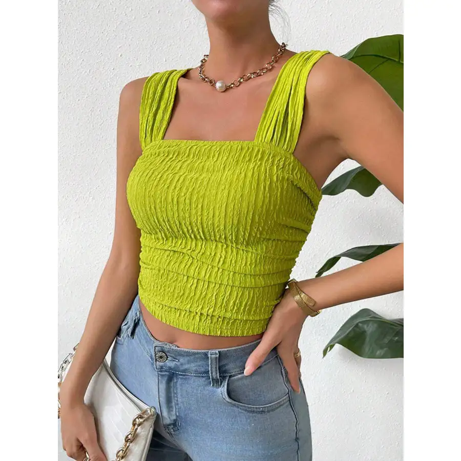 Textured Square Neck Wide Strap Tank
