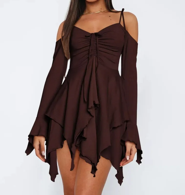 Plus Size Ruffle-Hem Tie-Shoulder Mini Dress