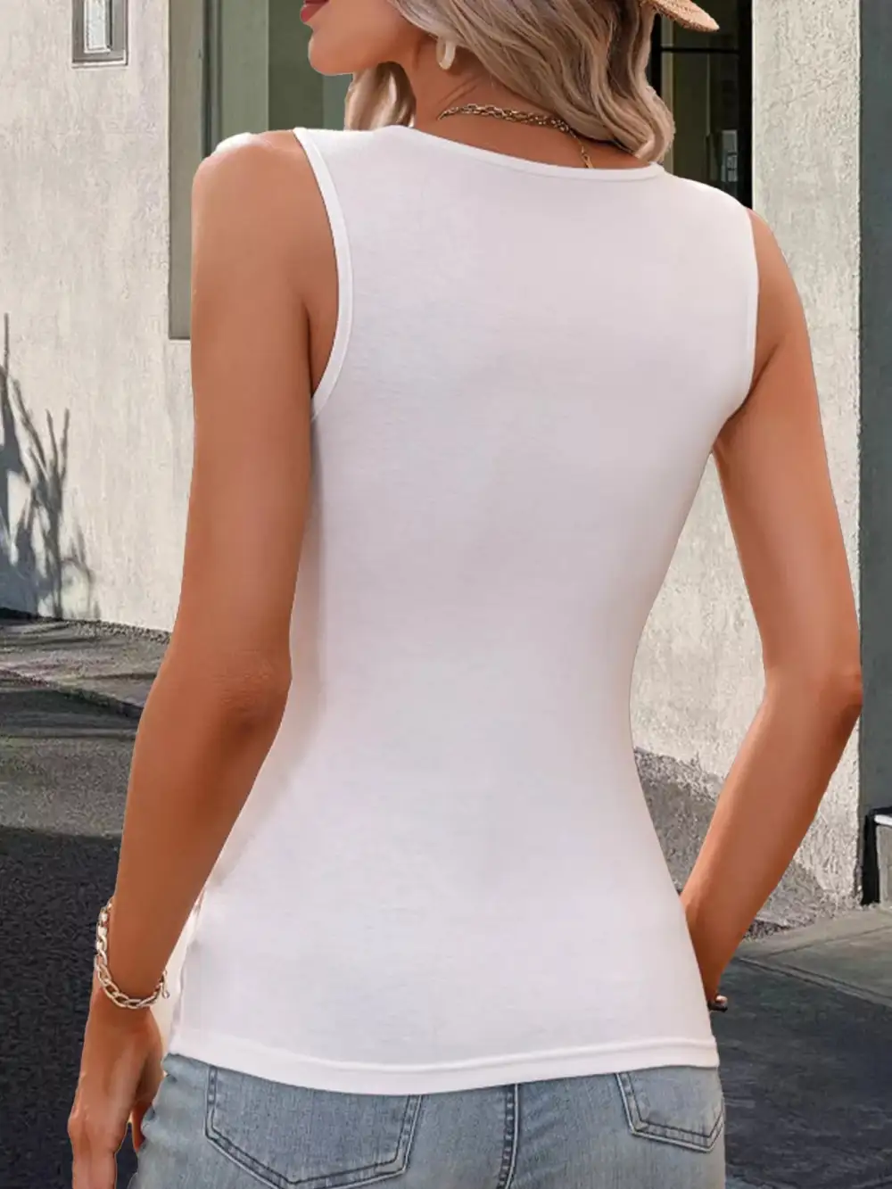 Buttoned Ruched Tank Top