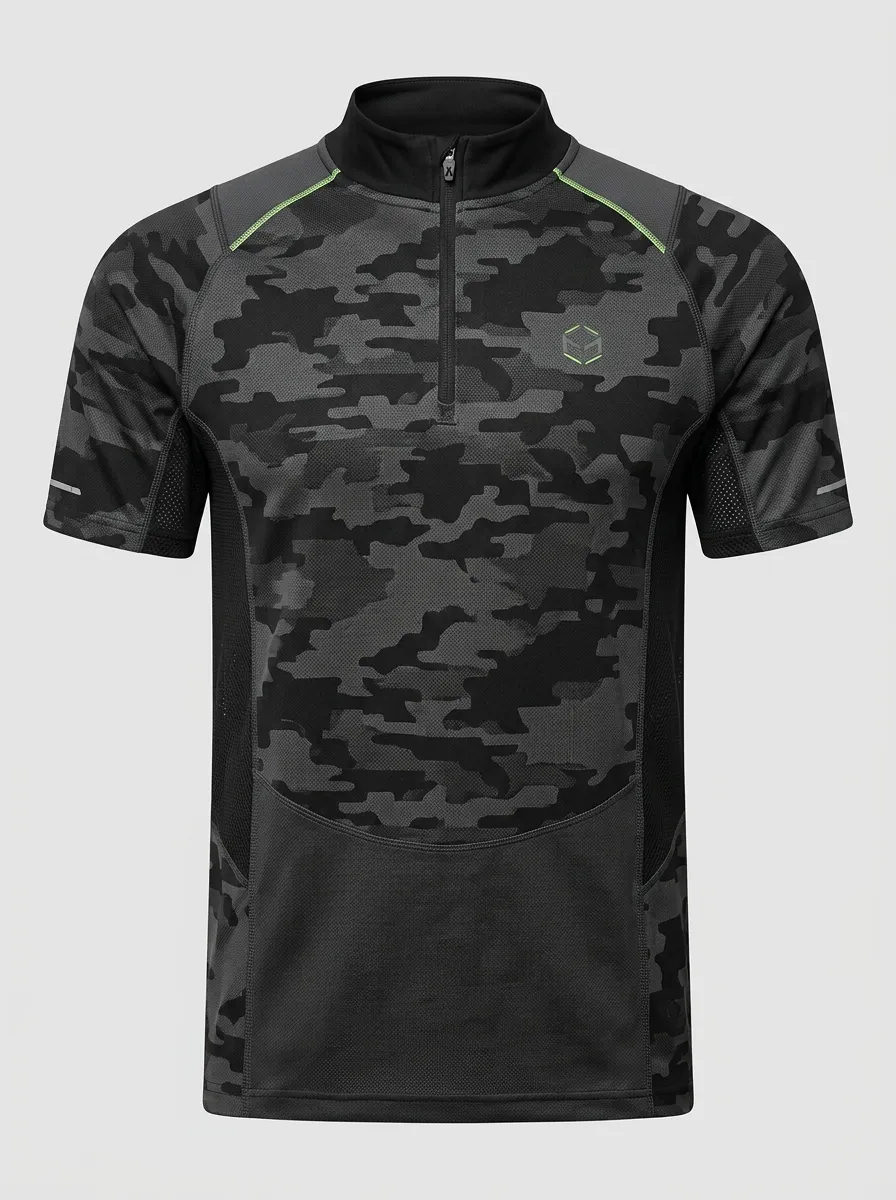 Men's Tactical Sports Camouflage Printed Quarter Zip Shirt