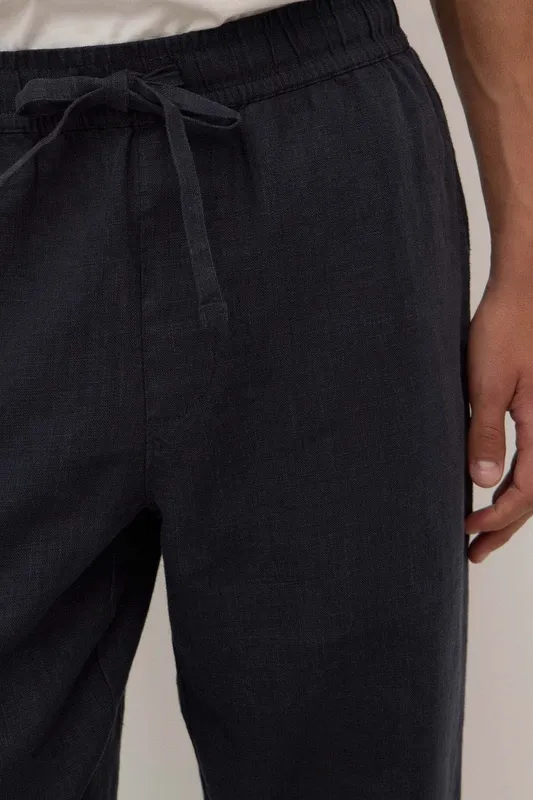 Navy Linen Drawstring Pants