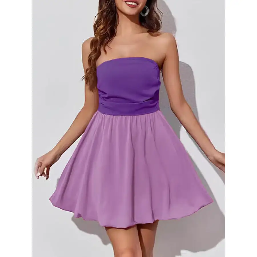 Soft Everyday Ruched Two-Tone Tube Mini Dress
