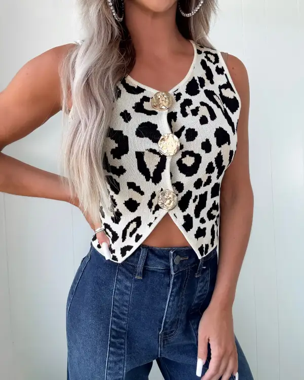Leopard-Print Sweater Vest