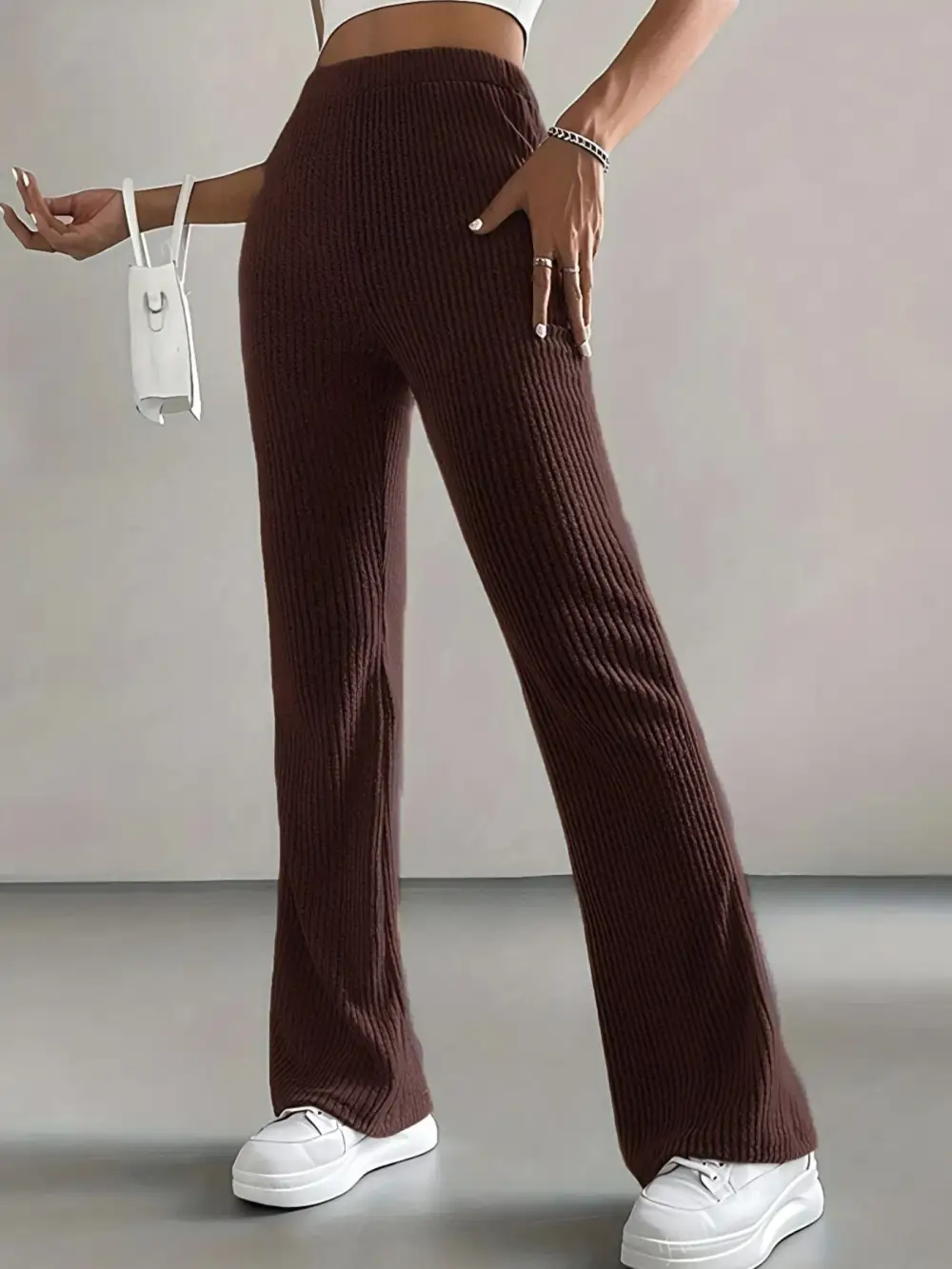 Flare High Waist Ribbed Knit Pants