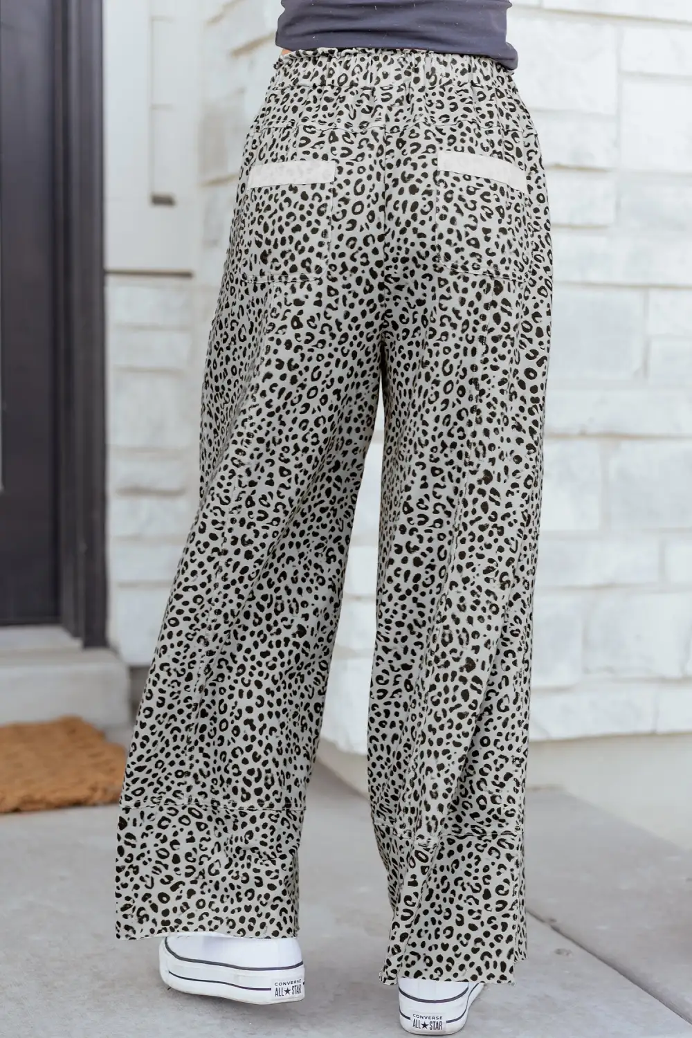 Classic Animal Print Wide Leg Terry Knit Trousers